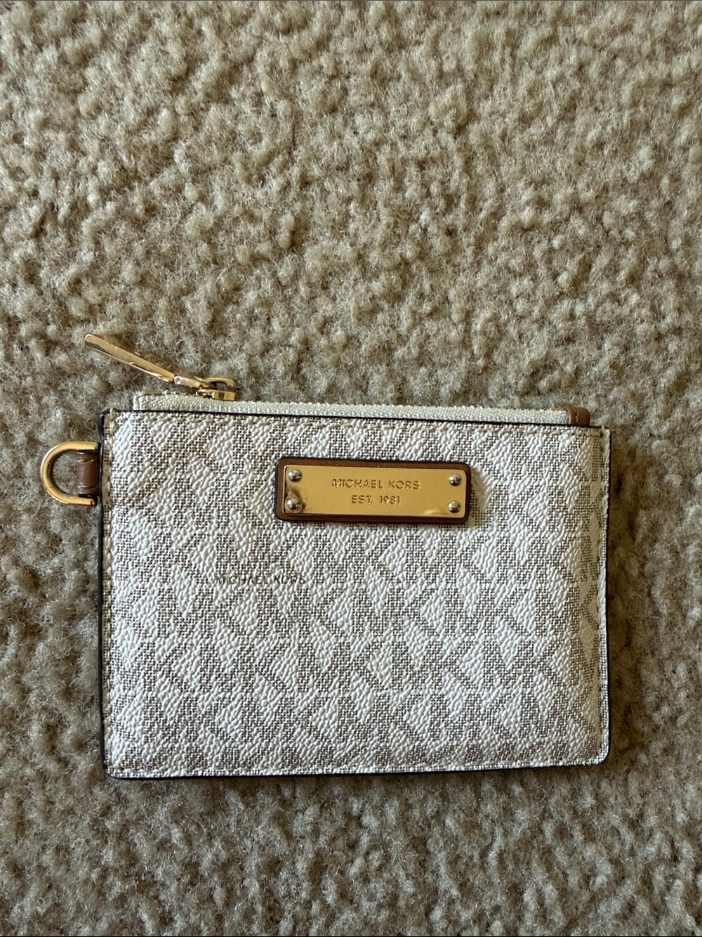 Michael Kors Metallic Silver Logo Card Pouch with Gold Plate